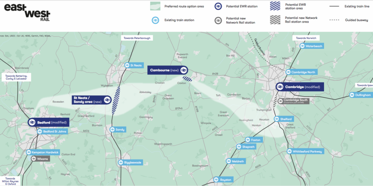 East West Rail announcement of preferred route between Bedford and Cambridge