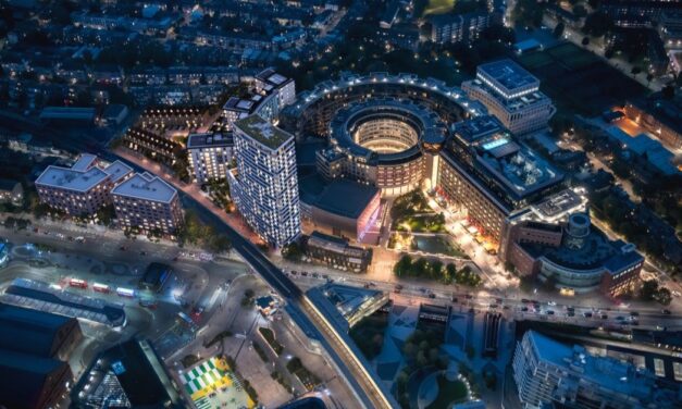 Ariel topping out  “kagami-biraki” at former BBC Television Centre