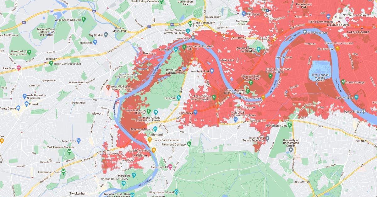 Climate Central map shows flooding risk in West London by 2030